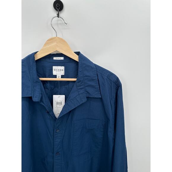 GUESS Slim Fit Button Down Dress Shirt Men XL Blue NWT - Picture 4 of 9